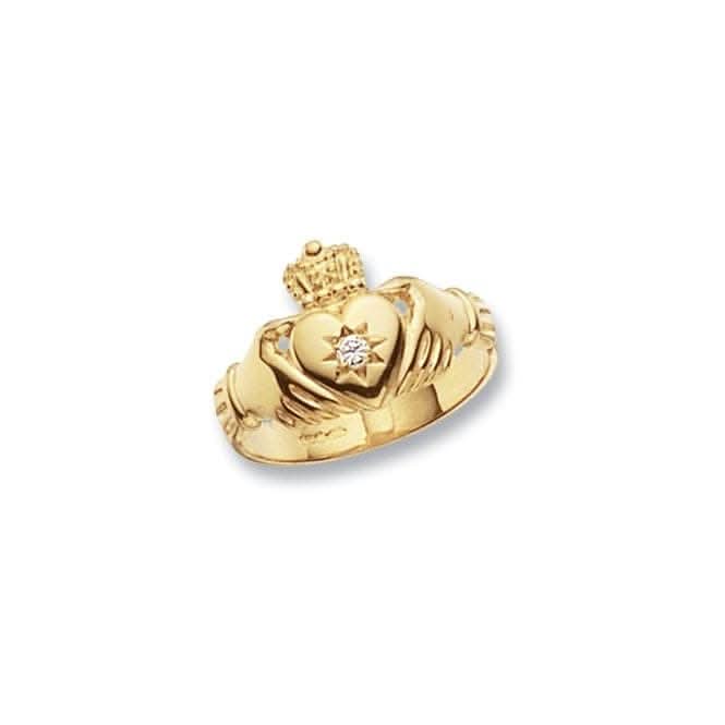 9ct Yellow Gold Mens Claddagh Zirconia Ring RN491