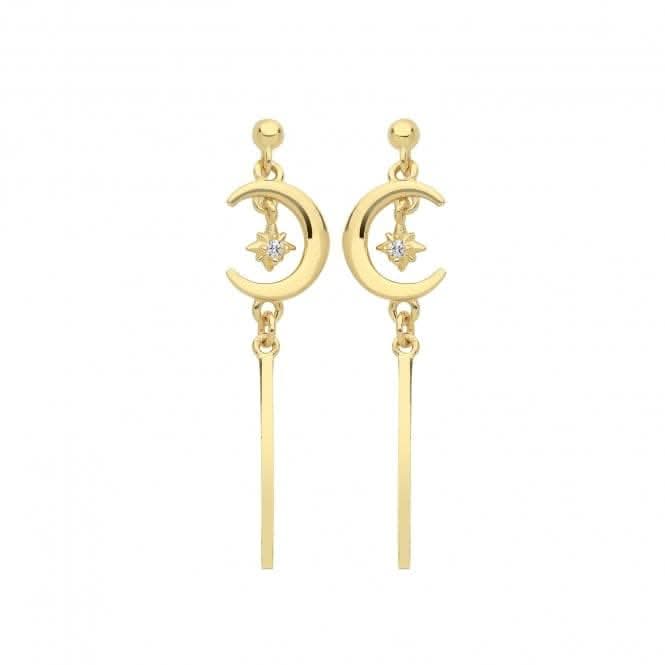 9ct Yellow Gold Moon Earrings with Dangle Zirconia Star ER1167