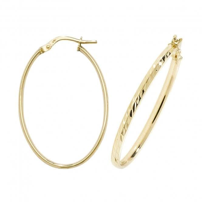 9ct Gold Oval Diamond Cut Hoop Earrings ER1042
