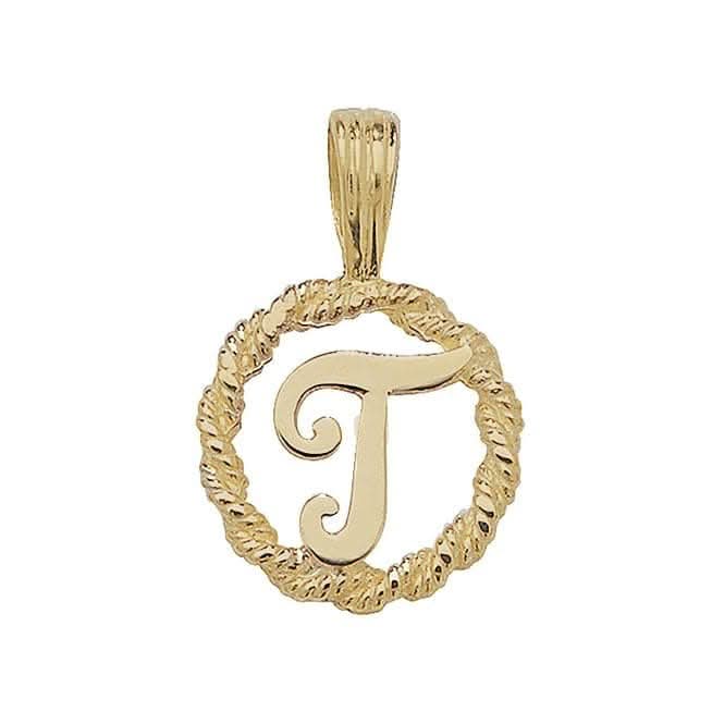 9ct Yellow Gold Rope Initial Pendant PN525/T