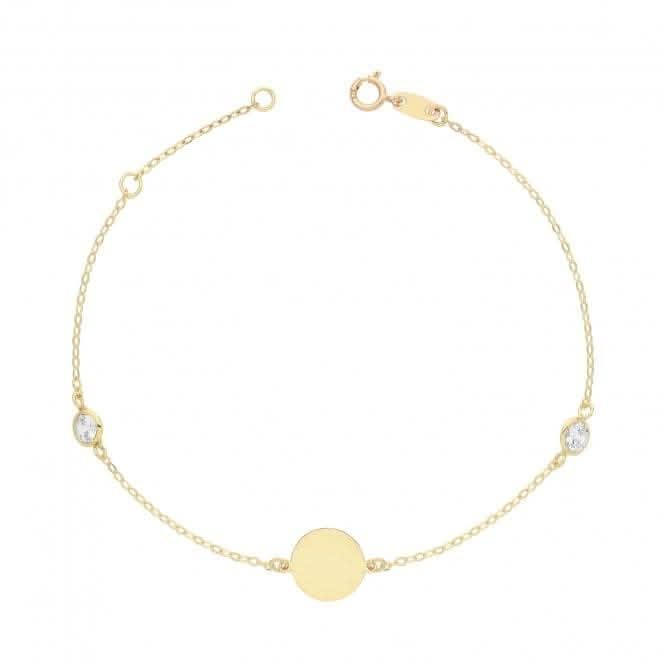 9ct Yellow Gold Round ID Bracelet with Zirconia BR672