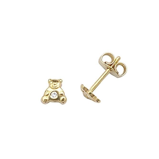 9ct Yellow Gold Teddy Bear Zirconia Stud Earrings ES296