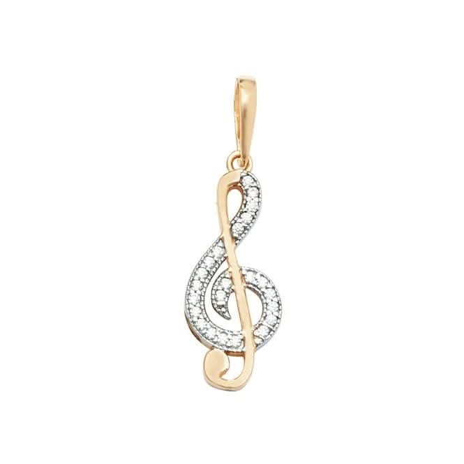 9ct Yellow Gold Treble Clef Zirconia Pendant PN1055