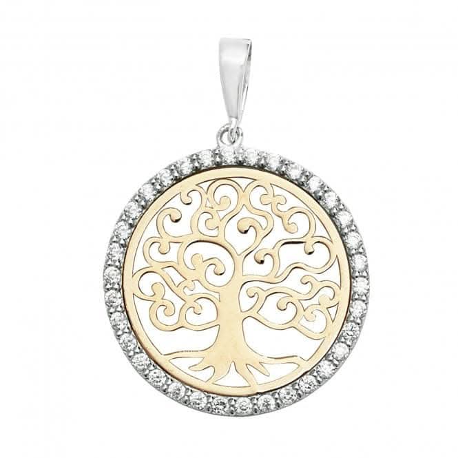 9ct Yellow Gold Tree Of Life Round Zirconia Pendant PN1064