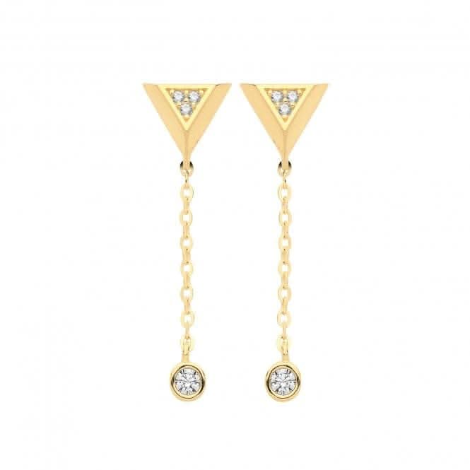 9ct Gold Triangle Earrings with Bezel Zirconia Drops ES1636