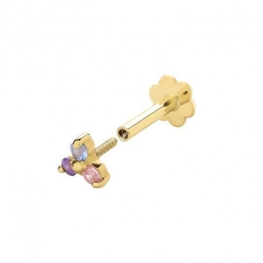 9ct Yellow Gold Tricolour Zirconia Flower Cartilage Labret ES2050