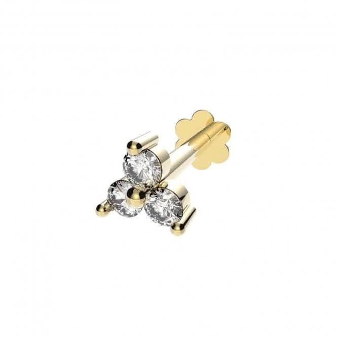 9ct Yellow Gold Zirconia 3 Point Flower Cartilage Labret ES2039