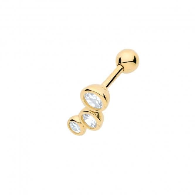 9ct Yellow Gold Zirconia 3 Stones Right Cartilage 6mm Post Stud ES927R