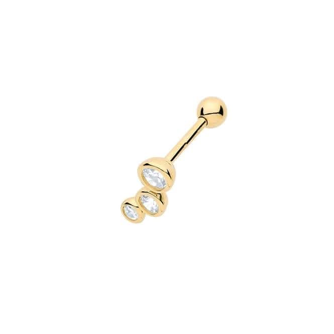 9ct Yellow Gold Zirconia 3 Stones Right Cartilage 8.5mm Post Stud ES927RP