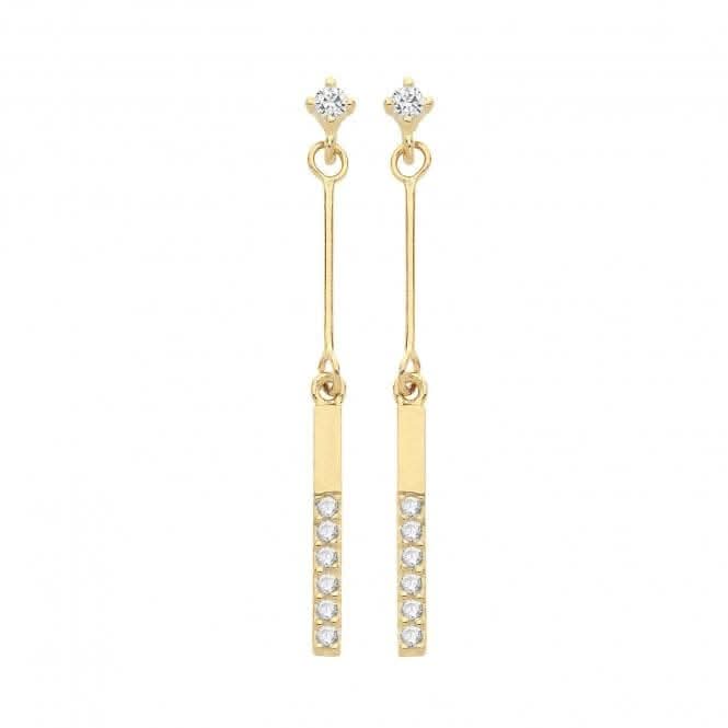 9CT Yellow Gold Bar Drop Earrings with Zirconia Stones ES1616