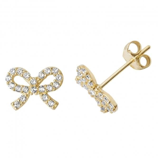 9ct Yellow Gold Zirconia Bow Stud Earrings ES501