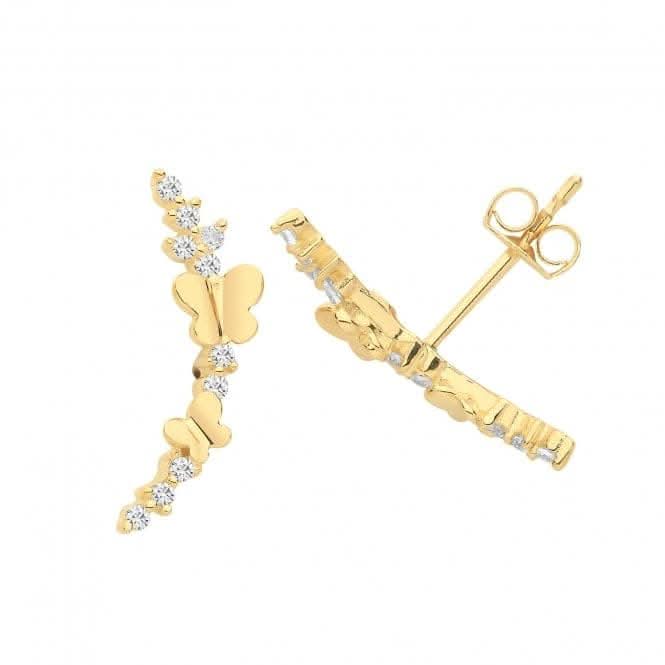 9ct Yellow Gold Butterfly Climber Stud Earrings with Zirconia Accents ES1655