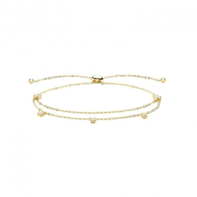 9CT Yellow Gold Double Chain Bracelet with Zirconia Detail