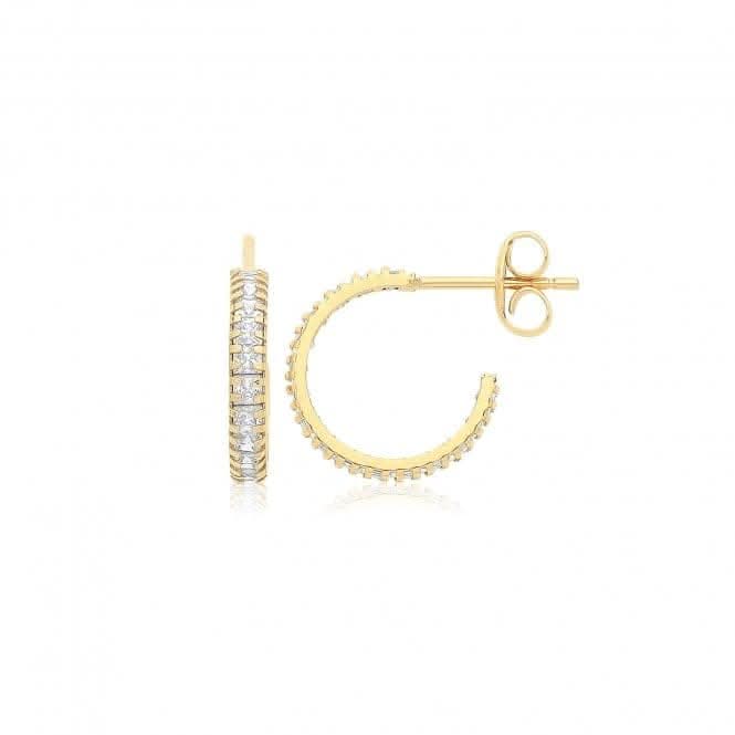 9ct Yellow Gold Zirconia Half Hoop Studs ES747