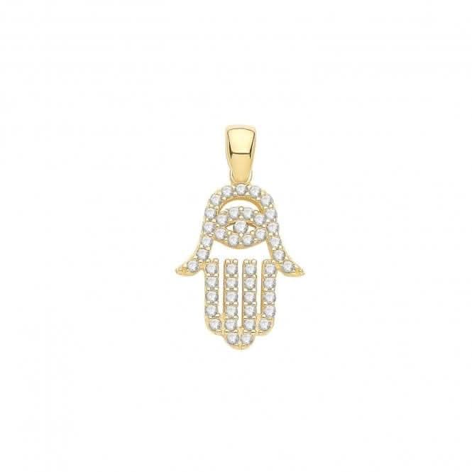 9ct Yellow Gold Zirconia Hamsa Pendant PN1303
