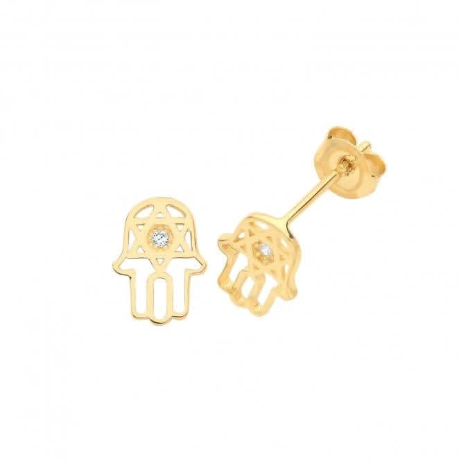 9ct Yellow Gold Zirconia Hamsa Stud Earrings ES1604