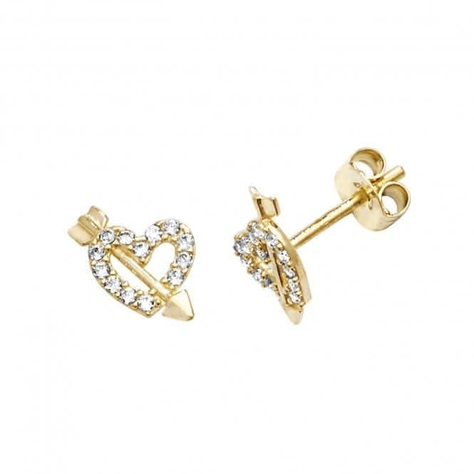 9ct Yellow Gold Zirconia Heart & Arrow Stud Earrings ES611