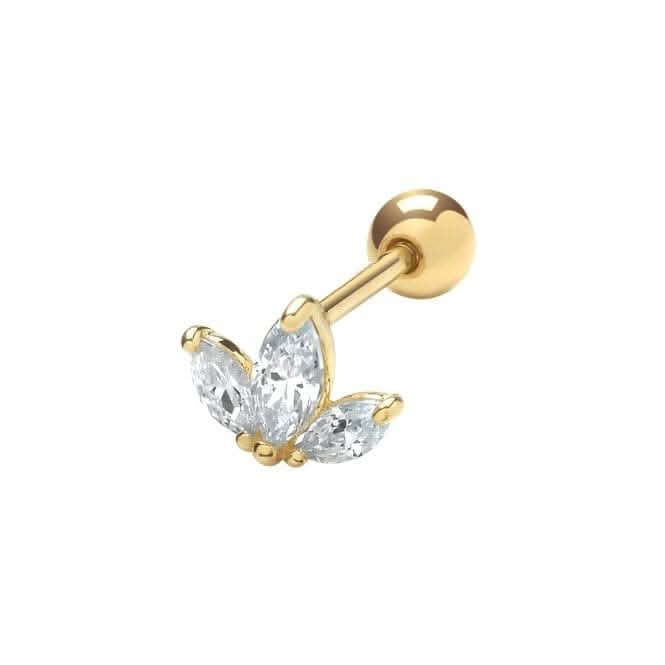 9ct Yellow Gold Zirconia Lotus Flower Cartilage 6mm Post Stud ES1922