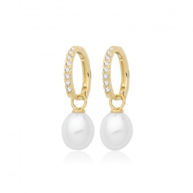 9ct Gold Zirconia Pearl Drop Hoop Earrings ER1214