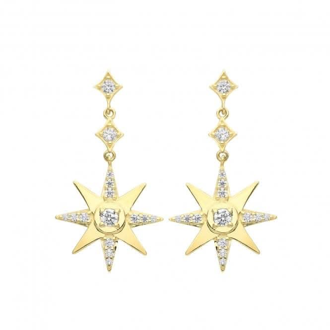 9ct Yellow Gold Star Drop Earrings with Zirconia Accents ER1182