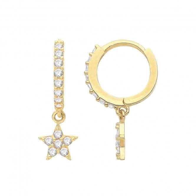 9ct Yellow Gold Zirconia Star Drop Earrings with Hinged Design ES1677