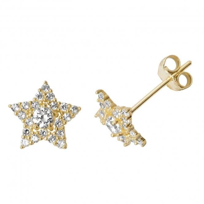 9ct Yellow Gold Zirconia Star Stud Earrings ES496