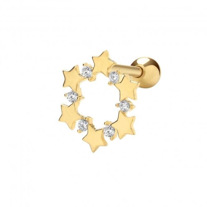 9ct Yellow Gold Zirconia Stars Circle Cartilage 6mm Post Stud ES1933