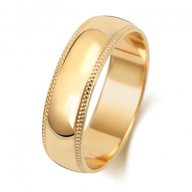 Wedding Band 9K D Shape Millgrain 6 mm-1.25 Wedding Ring W186M