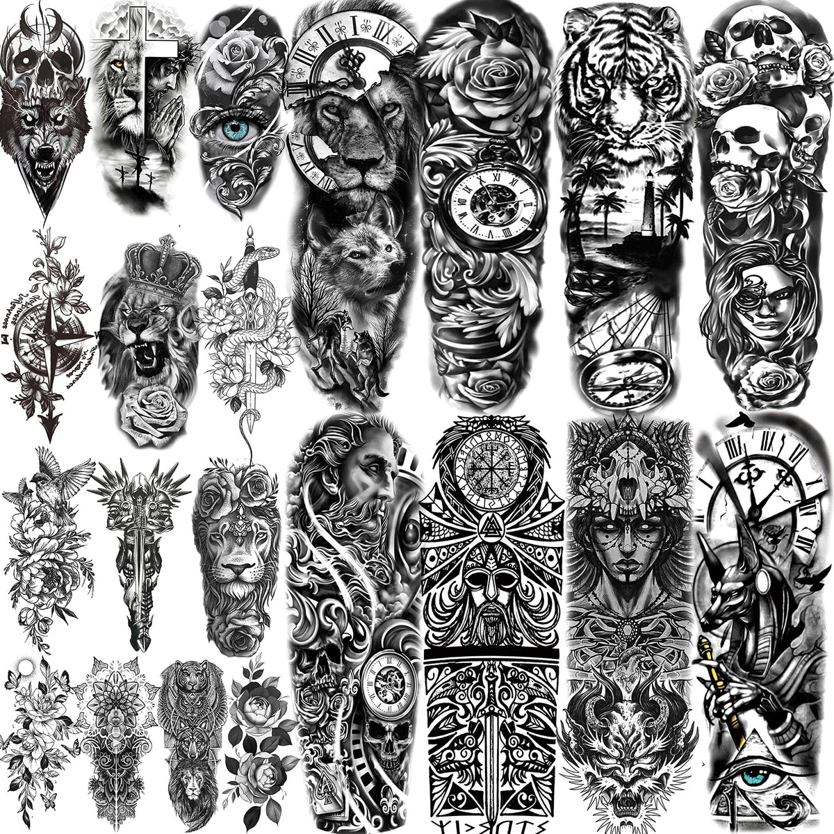COKTAK 21 Sheets Extra Large Black Temporary Tattoos For Women Adults Greek Myth With 8 Sheets Full Arm Temporary Tattoo Sleeve For Men Maori Warrior
