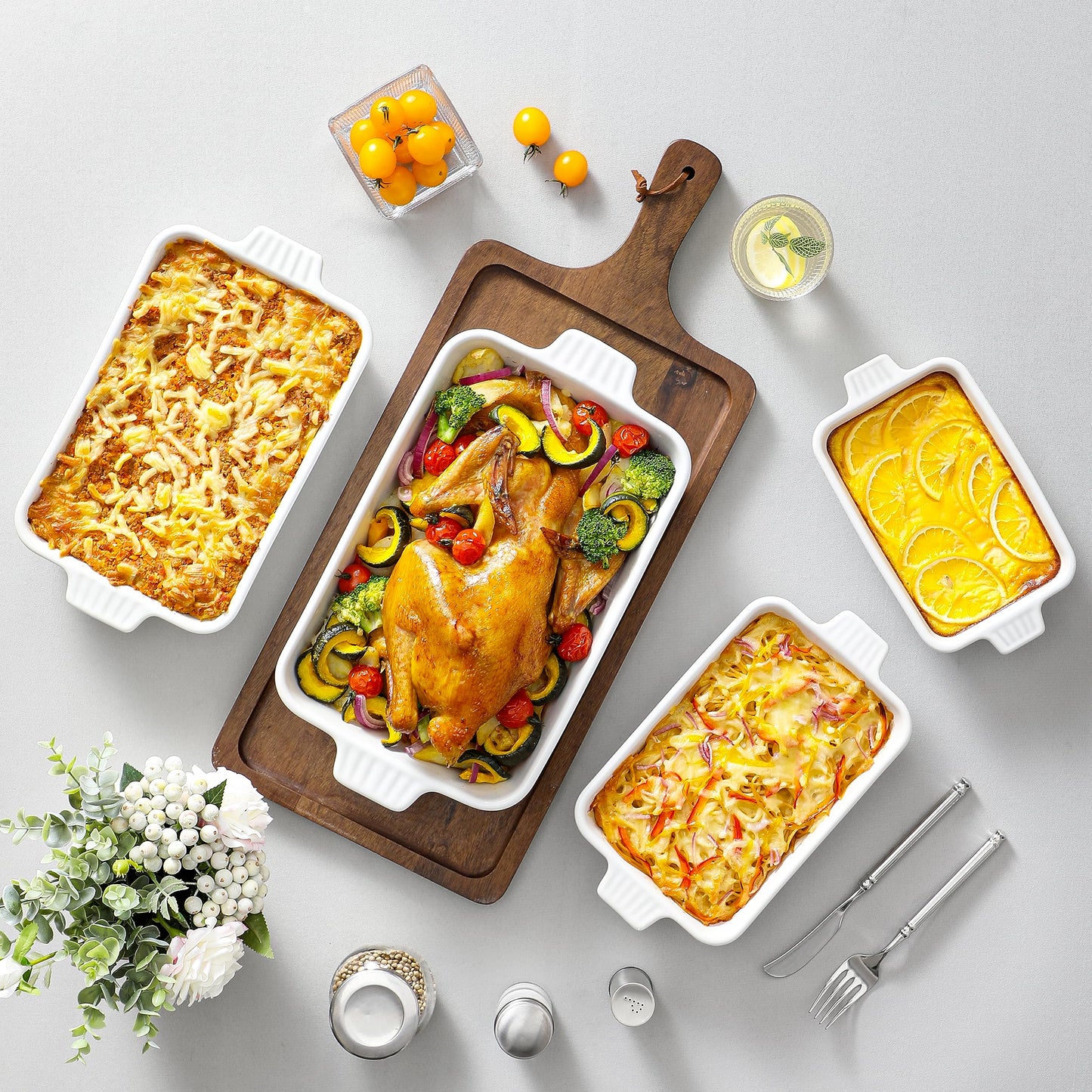 MALACASA, Series Bake, Rectangular Baking Dish Set of 4 (9"/11"/12"/14"), Oven to Table Baking Dish with Ceramic Handles Ideal for