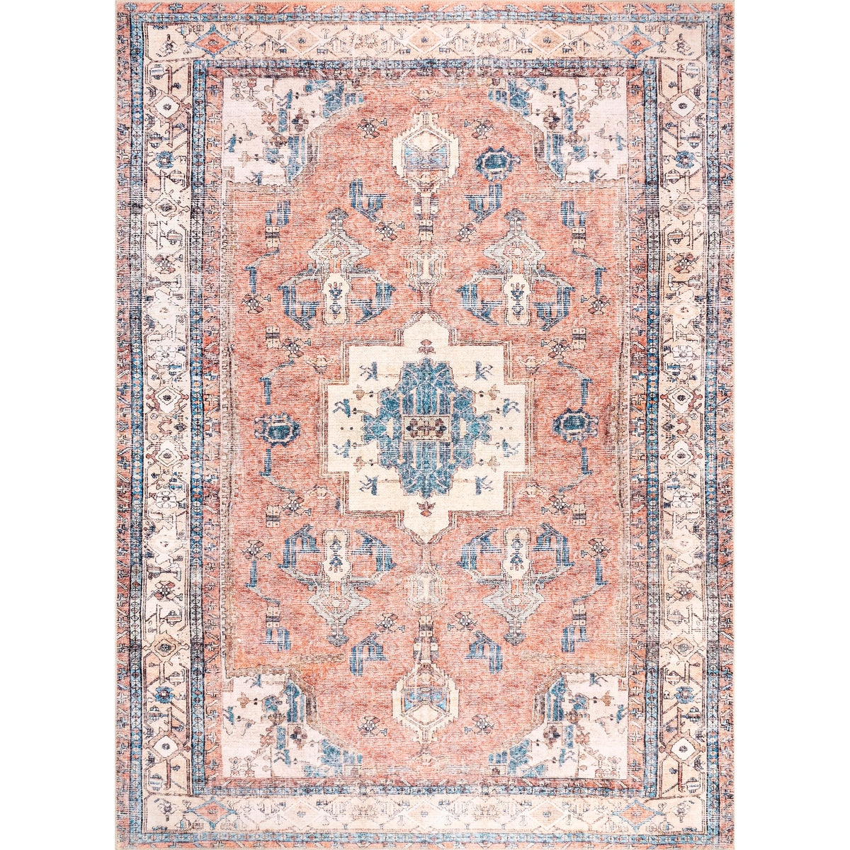nuLOOM Eleanor Machine Washable Distressed Medallion Ultra Thin Area Rug, 5x8, Multi