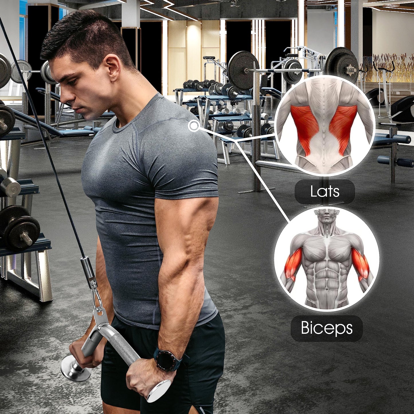 Yes4All 4M82 Combo Double D Handle Cable Attachment, Tricep Rope/Tricep Pull Down Rope, Rotating Straight Bar, and V-Shaped Bar Handle