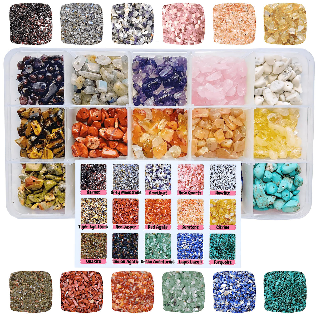 Crystal Beads for Jewellery Making - 15 Colour Natural Gemstone Chips for DIY Jewellery Making Kits and Crafts