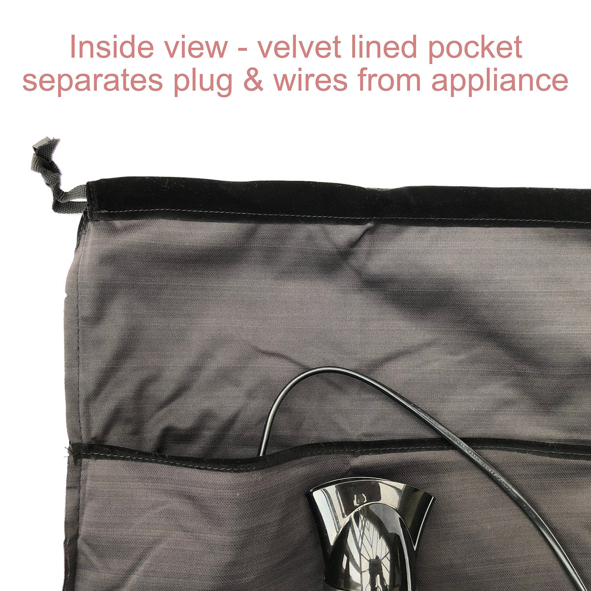 Velvet Hair Dryer Storage Bag with Large Internal Pocket – Soft & Stylish 35x35cm Pouch to Protect Appliances