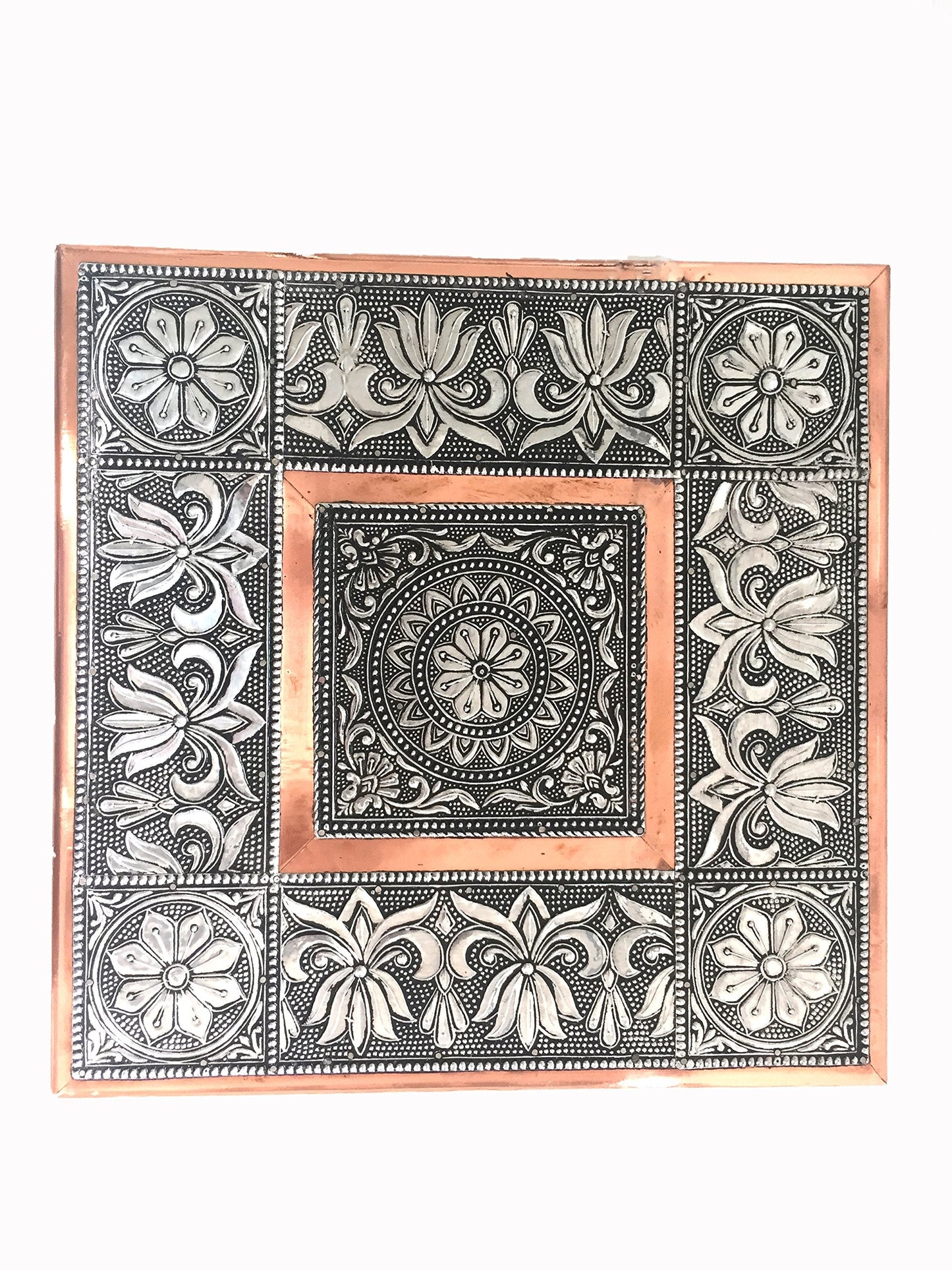 eRadius 12"x12" Oxidised Copper Low Table Bajot Bajath Hindu Pooja Table Indian Chowki