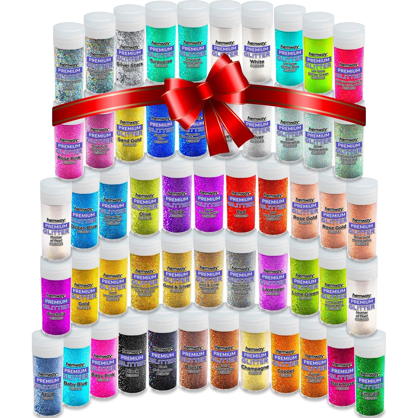 Craft Glitter Shaker Box Set | 54 Ultra Fine Glitter Pots in 44 Colours, Ideal for Christmas Crafts, Resin, Candle, Tumblers, Nail Art, Cosmetic,