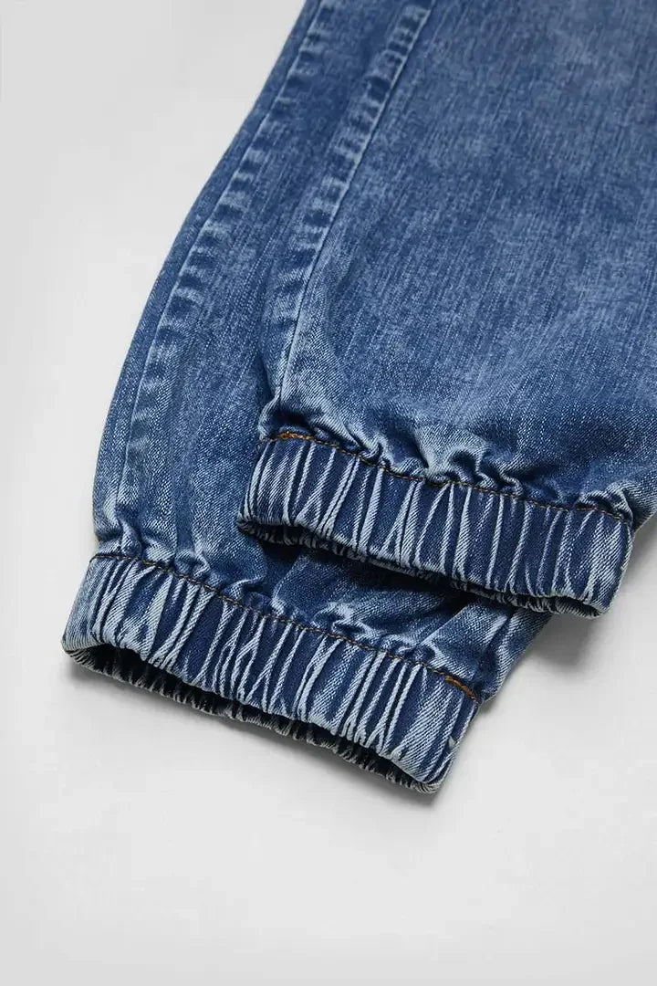 Women's Distressed Stretch Cropped Denim Jeans-Fashionable Elastic Cuff, Multi-Pocket Casual Cargo Pants Sporty Wear Jeans T16
