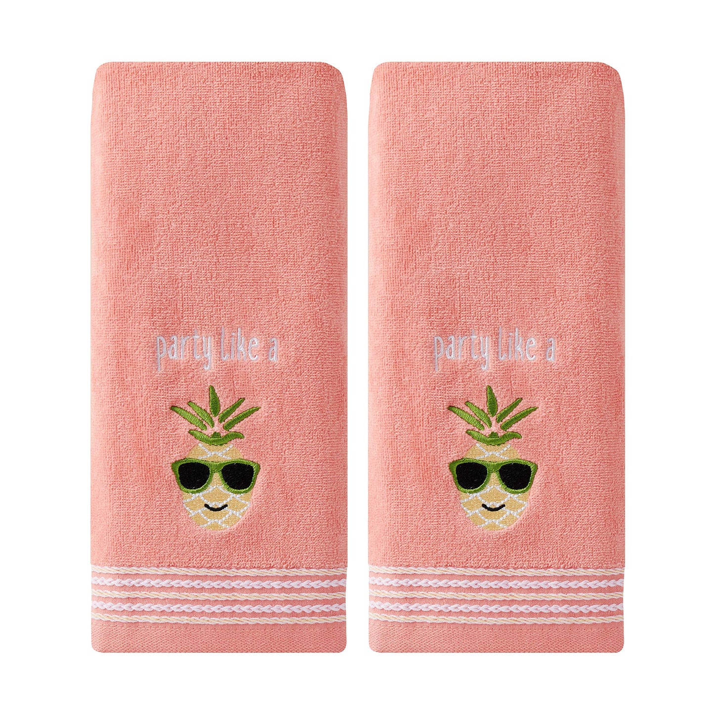 SKL Home by Saturday Knight Ltd. Party Pineapple 2 Pc Hand Towel Set, Coral Pink
