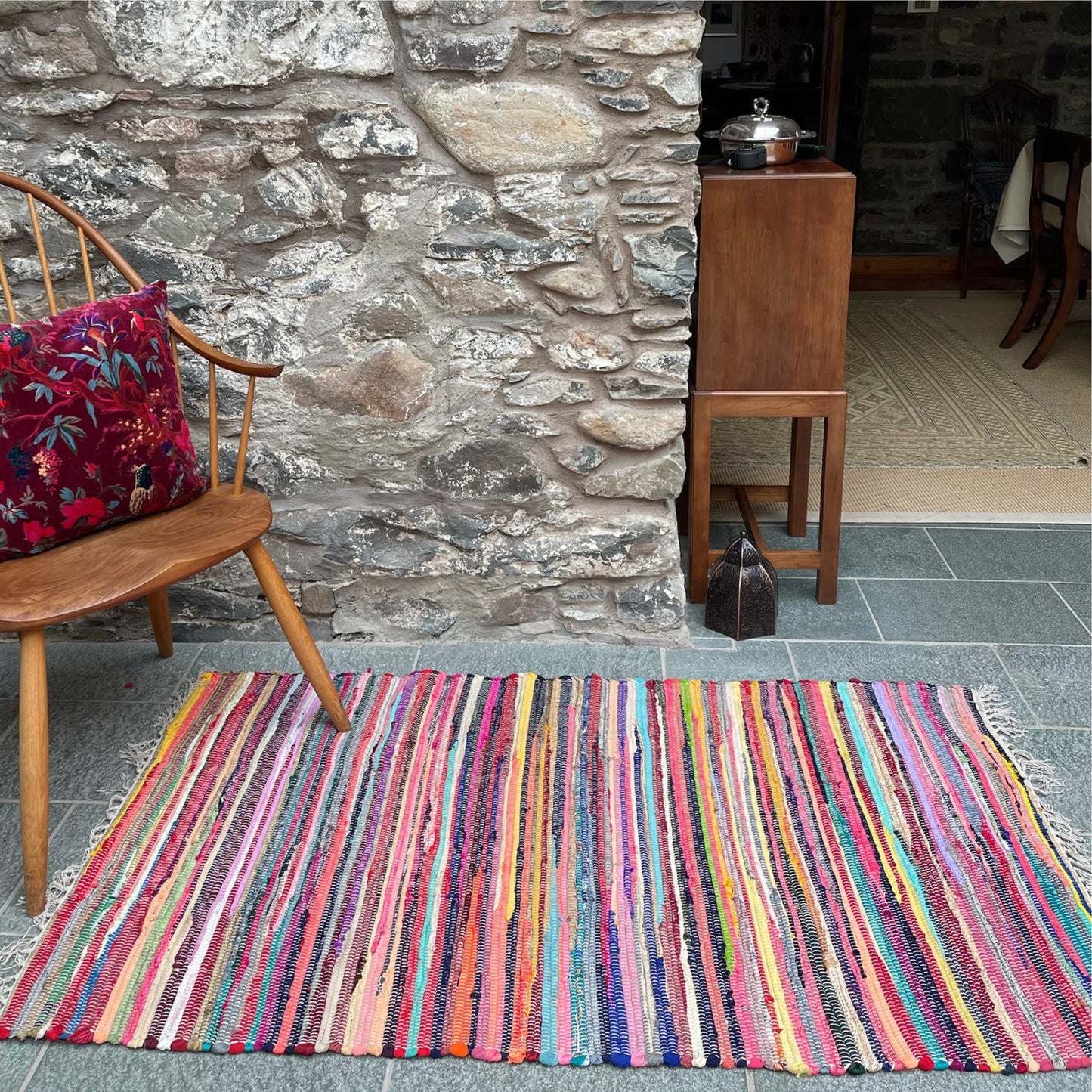 Second Nature Online - SHANTI Multi Coloured Rug | Hand Woven | Eco-Friendly: 100% Recycled Fabric | Ethically Sourced | Flat Weave (180 cm x 180 cm)