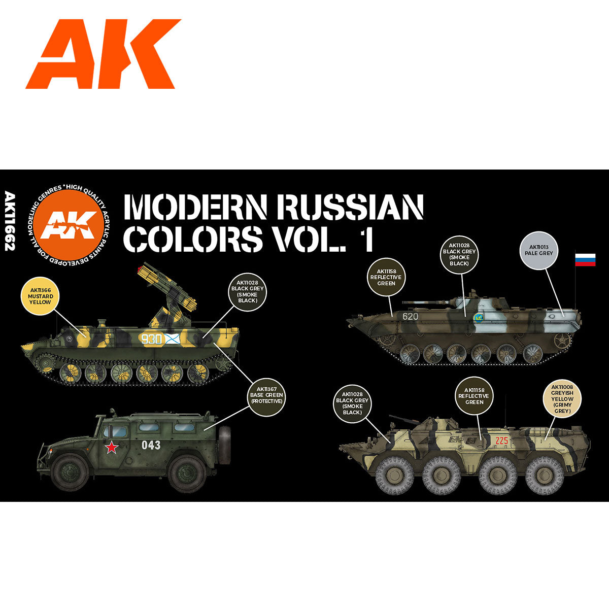 AK Interactive 3rd Gen AFV Paint Set - Modern Russian Colors Vol 1 (AK11662)