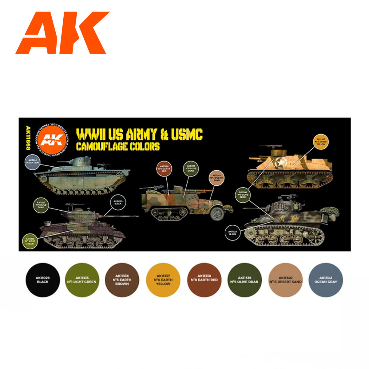 AK Interactive 3rd Gen AFV Paint Set - US Army & USMC Camouflage Colors (AK11668)