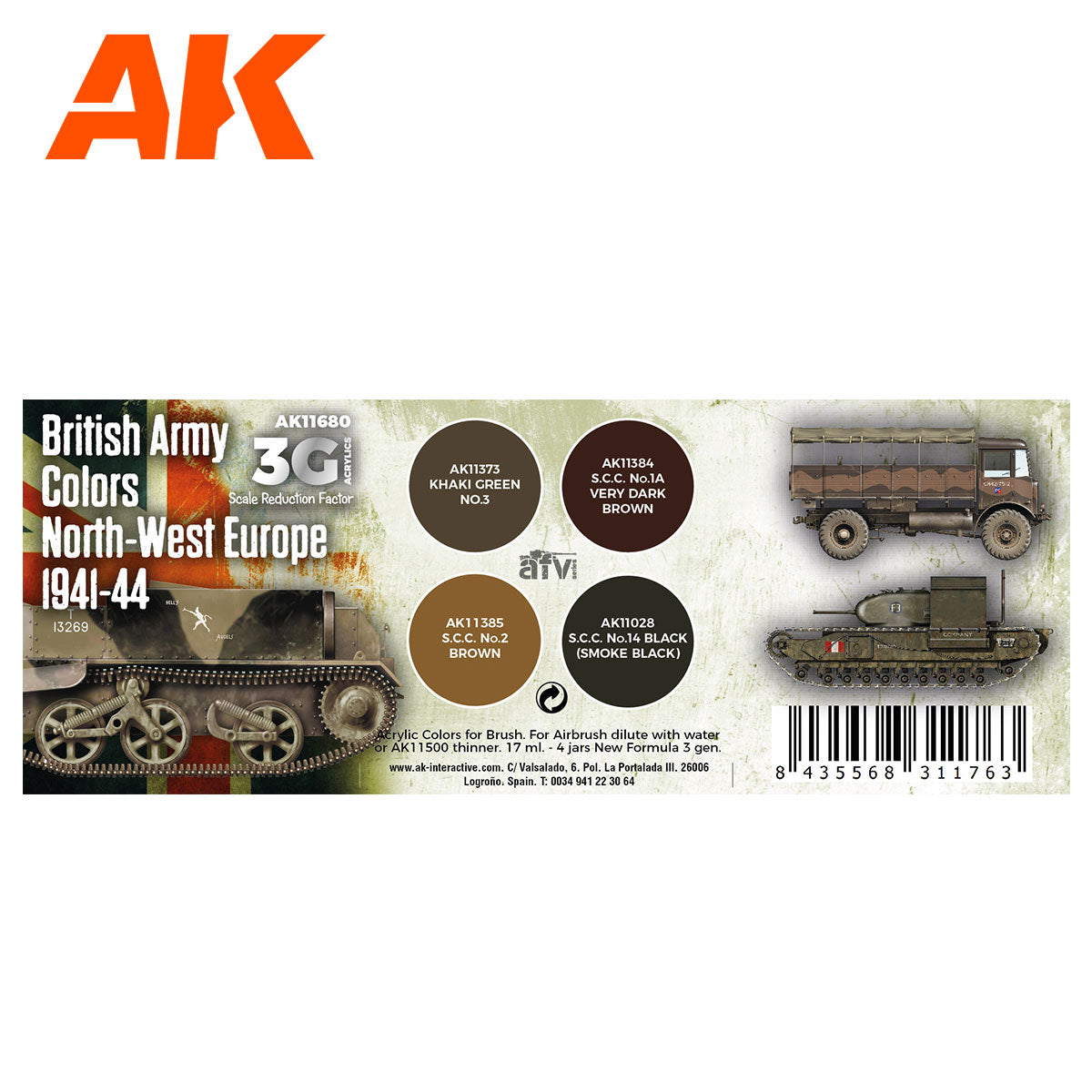 AK Interactive 3rd Gen AFV Paint Set - British Army Colors Europe 1941-44 (AK11680)