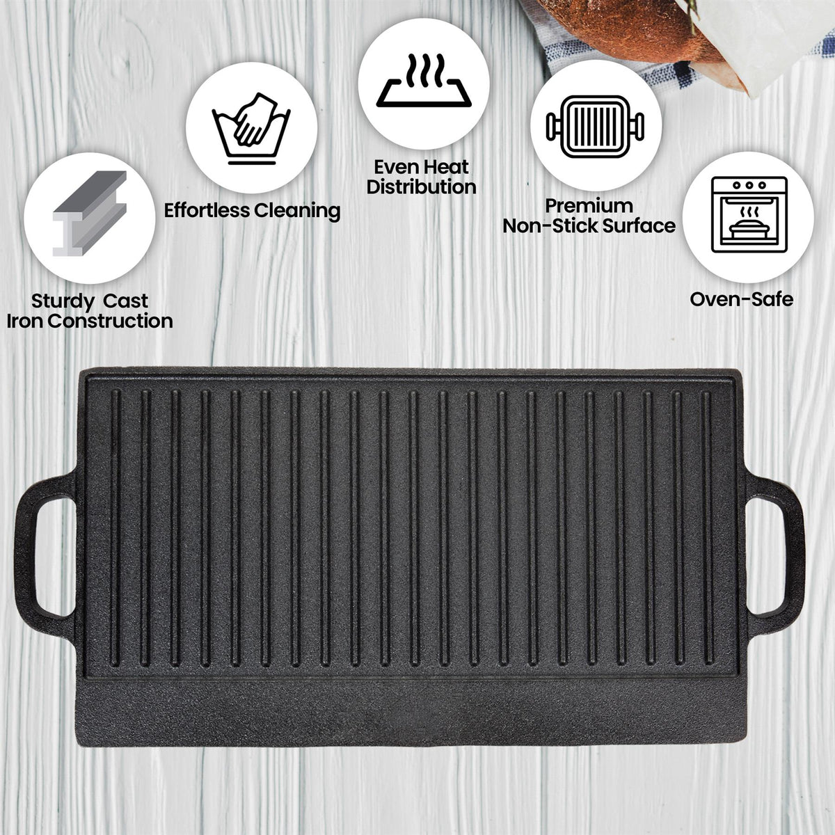 Non-Stick 16" Cast Iron Reversible Griddle Plate 6866