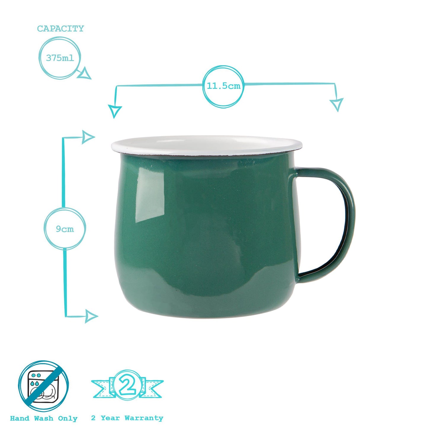 375ml Coloured Enamel Belly Mugs - Pack of Six