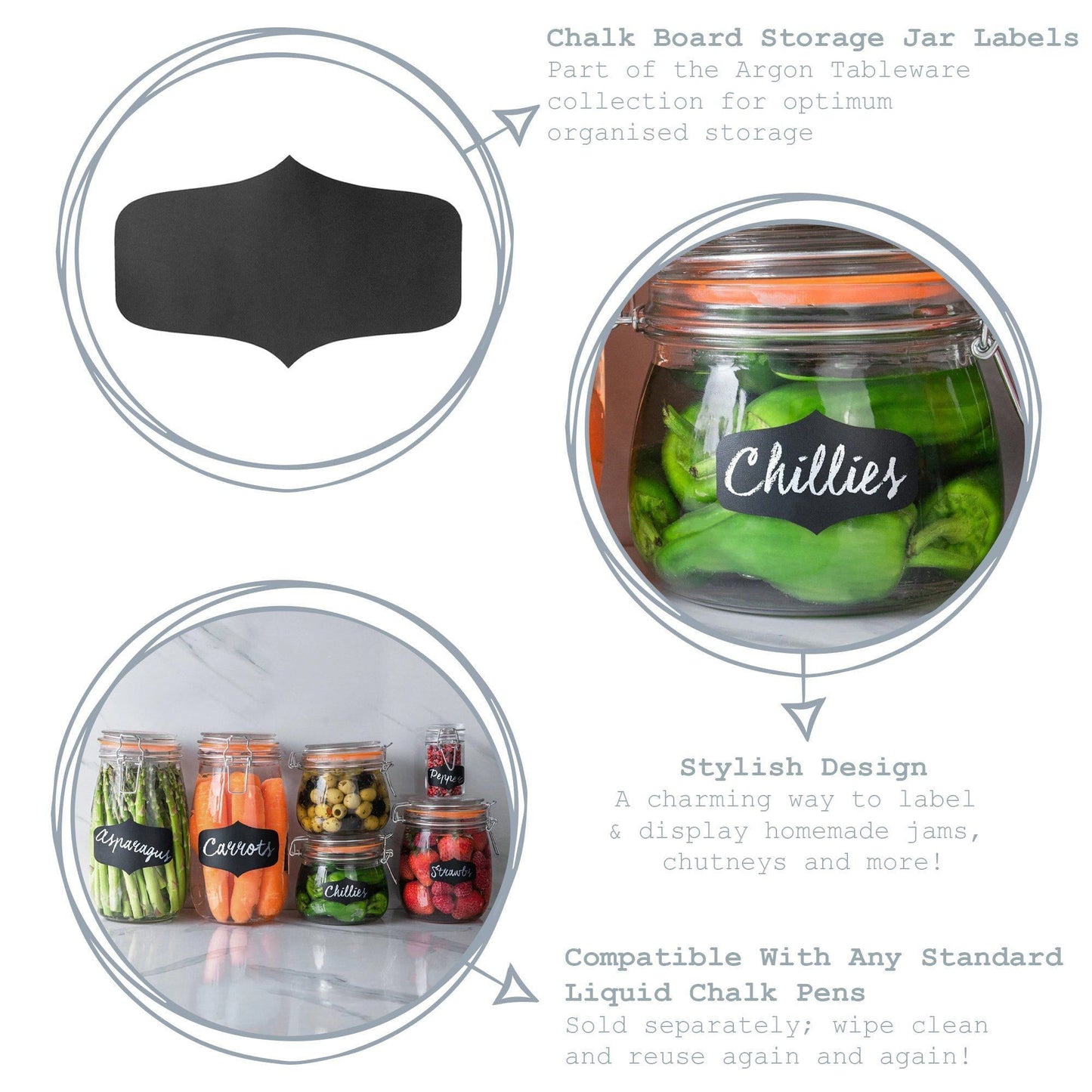 Large Black Chalk Board Storage Jar Labels - Pack of Three
