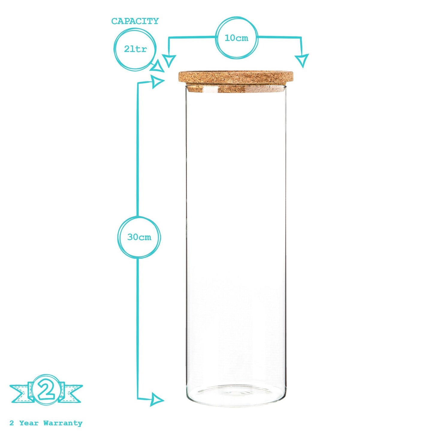 2L Scandi Storage Jar with Cork Lid