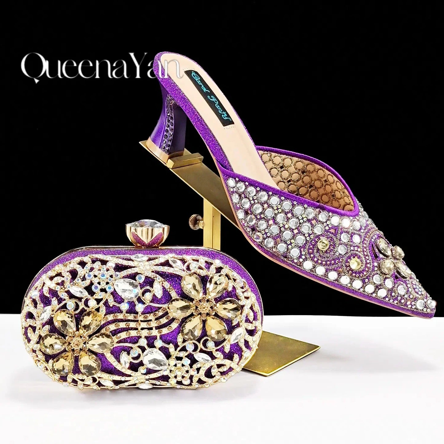 QUEENA YAN 2025 INS FANTATIC BLUE Rhinestone-encrusted Sex Ladies Shoes / MATCHING SPARKING MINI BAG (SPECIAL COLLECTION)