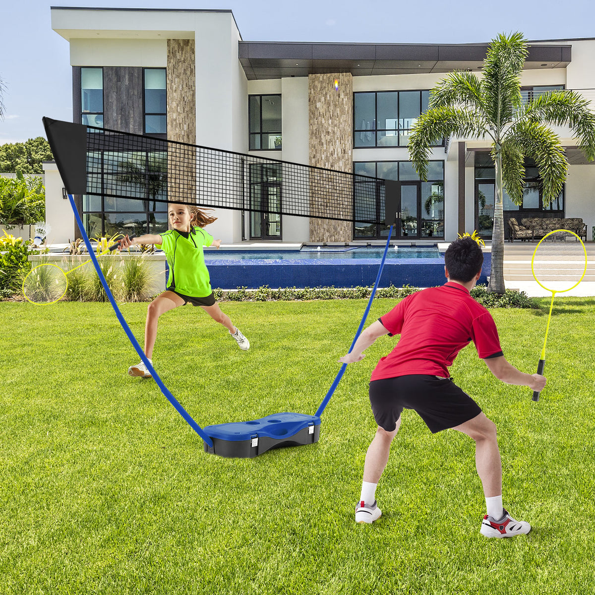 All-In-One Portable Badminton Net Set with Storage Base-Black