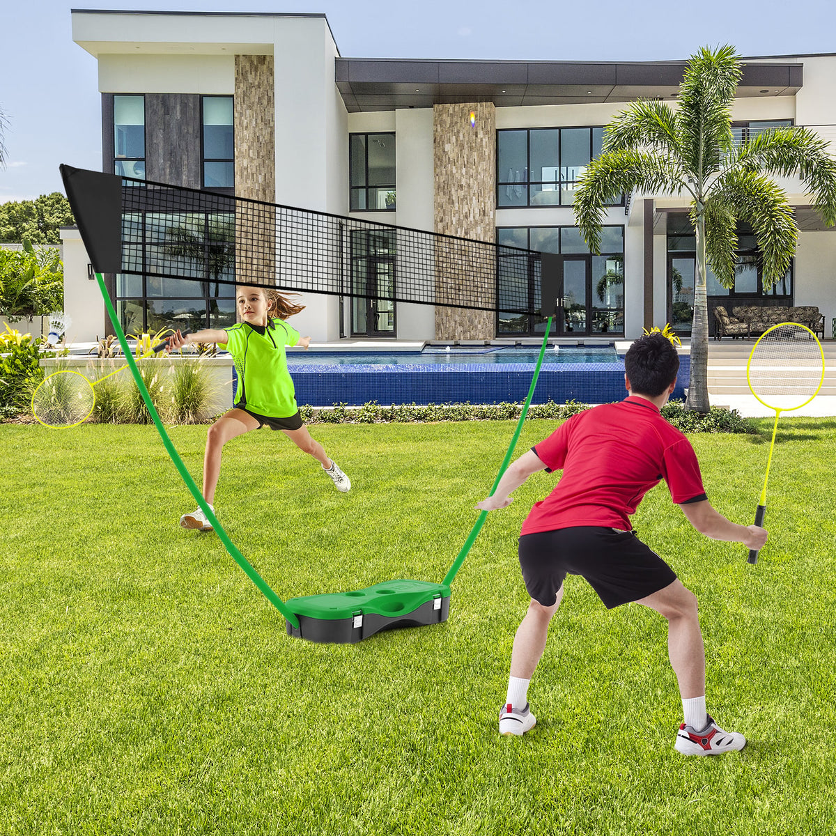 All-In-One Portable Badminton Net Set with Storage Base-Black