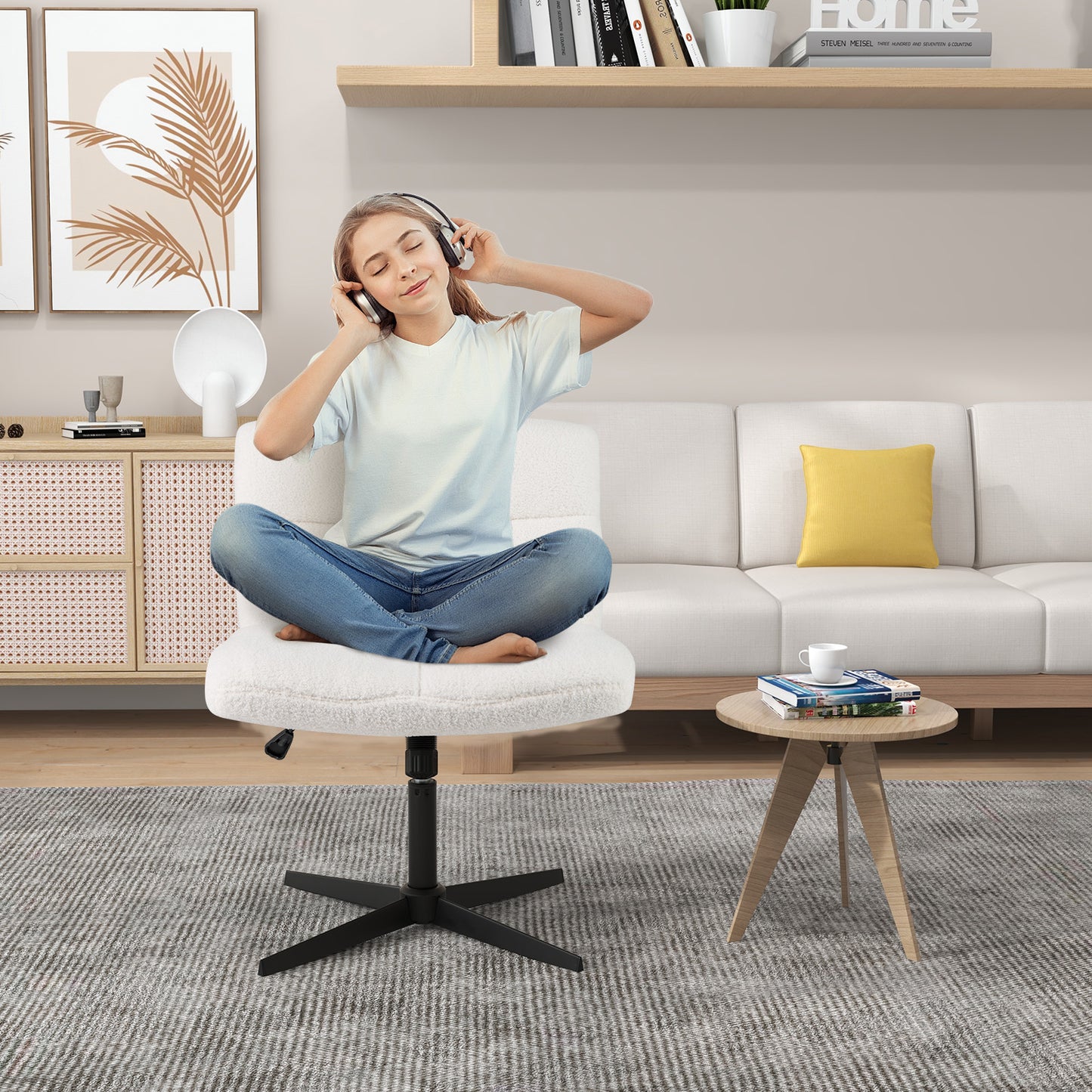 Adjustable Armless Office Chair with Imitation Lamb Fleece-Brown